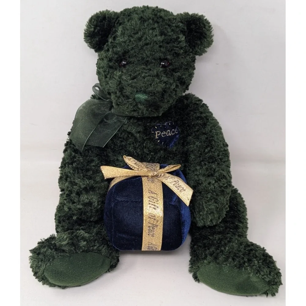 Vintage Gund Hearts A Glow 88020 Green Christmas Teddy Bear Peace Gift 90s 1990s